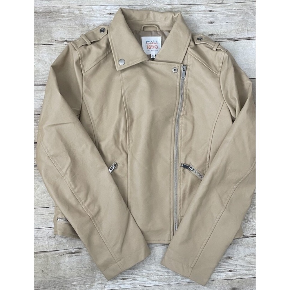 Cali 180 Women's Flap Moto Jacket Off White, Taupe, Tan, Medium, EUC